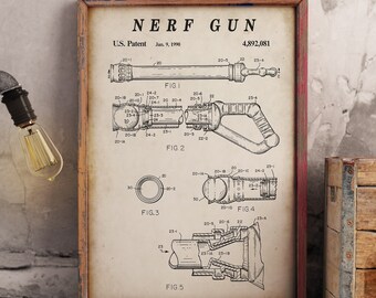 Original Nerf Gun Patent Print - Scientific Wall Art | Chalkboard - Vintage- Blueprint | Digital Download