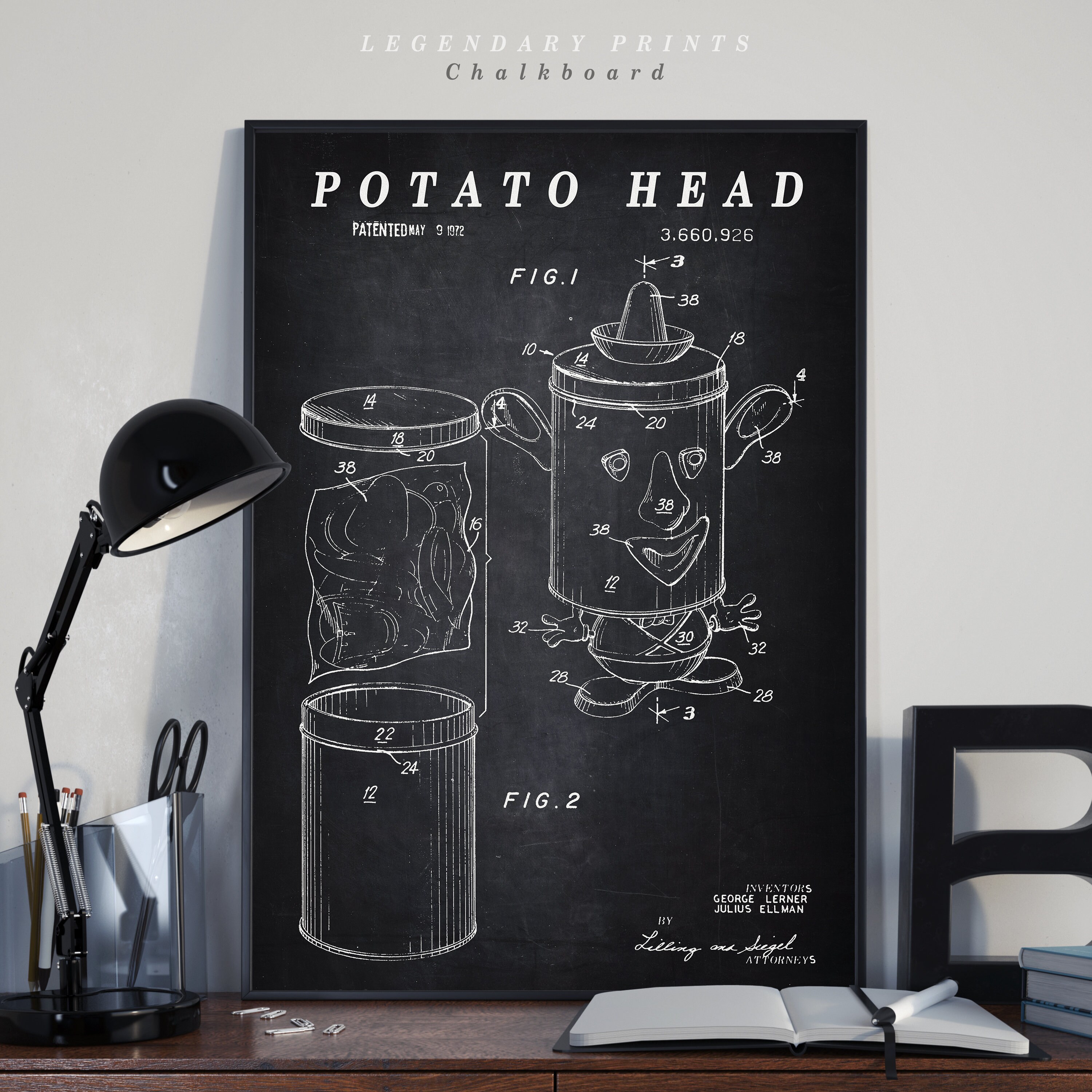 Original Mr Potato Head Patent Print - Scientific Wall Art | Chalkboard ...