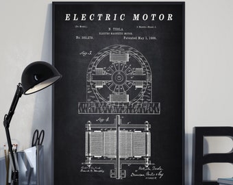 Stampa brevetto motore elettrico - Arte da parete scientifica Lavagna - Vintage- Blueprint Scarica digitalmente