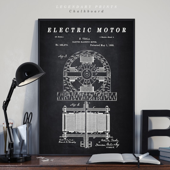 Electric Motor Patent Print - Scientific Wall Art | Chalkboard - Vintage- Blueprint | Digital Download