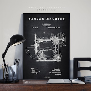 Sewing Machine Patent Print - Scientific Wall Art | Chalkboard - Vintage- Blueprint | Digital Download