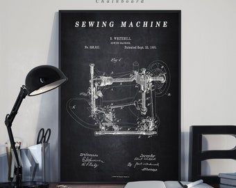Sewing Machine Patent Print - Scientific Wall Art | Chalkboard - Vintage- Blueprint | Digital Download
