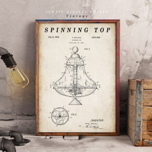 Spinning Top Patent Print - Scientific Wall Art | Chalkboard - Vintage- Blueprint | Digital Download