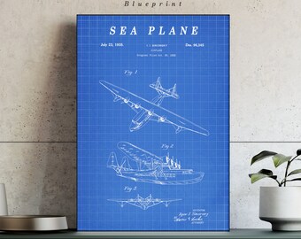 Sea Plane Patent Print - Scientific Wall Art | Chalkboard - Vintage- Blueprint | Digital Download