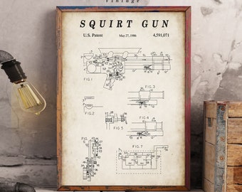Squirt Gun Patent Print - Scientific Wall Art | Chalkboard - Vintage- Blueprint | Digital Download