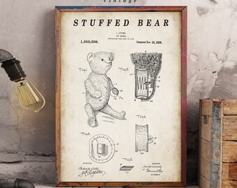 Stuffed Bear Patent Print - Scientific Wall Art | Chalkboard - Vintage- Blueprint | Digital Download