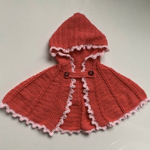 Winter Hooded Cape – Hooded Shawl – 0-3 Months – Infant – Newborn – Pink – Fall & Winter – Handmade – Crochet – READY TO SHIP