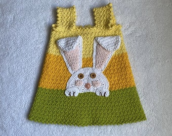 Easter Dress – Easter Bunny Dress – 0-3 Months – 1st Easter Dress – Easter Sundress – Handmade – Crochet – READY TO SHIP