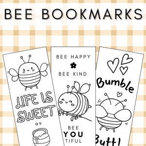 AFDRUKBARE kleuren Bee thema bladwijzers voor kinderen | PDF-bladwijzers | Kleur uw eigen bladwijzers | Afdrukken en kleur | PDF-bladwijzers