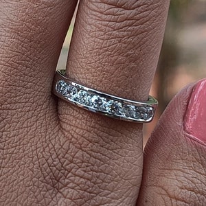 Half Eternity Round Cut CZ Wedding Band, Channel Set Wedding Band, 925 Sterling Silver Simple Wedding Band, Anniversary Gift For Her