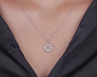 Gorgeous Sterling Silver Sun Pendant Necklace, Beach Jewellery, Rising Sun Jewellery Gifts for Her, Ideal Necklace Birthday Gift For Women