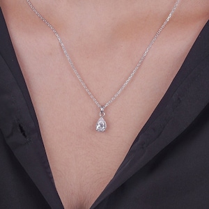 Collar con colgante de solitario de talla pera de 9x6 mm en plata de ley, elegante collar de diamantes en forma de lágrima, colección increíble y joyería brillante