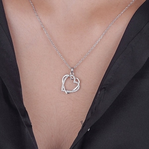Beautiful Double Heart Necklace For your Loved Ones,925 Sterling Silver Pendant with Chain,Best Gift For Her,Valentine Gift,Anniversary Gift