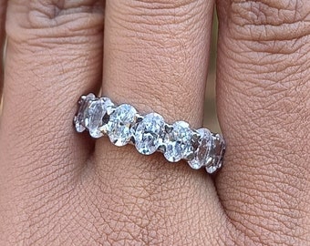 6 x 4mm Oval Cut Diamond Anniversary Ring, 925 Sterling Silver Half Eternity Wedding Band, Engagement Surprise Ring Gift For Wife/Girlfriend