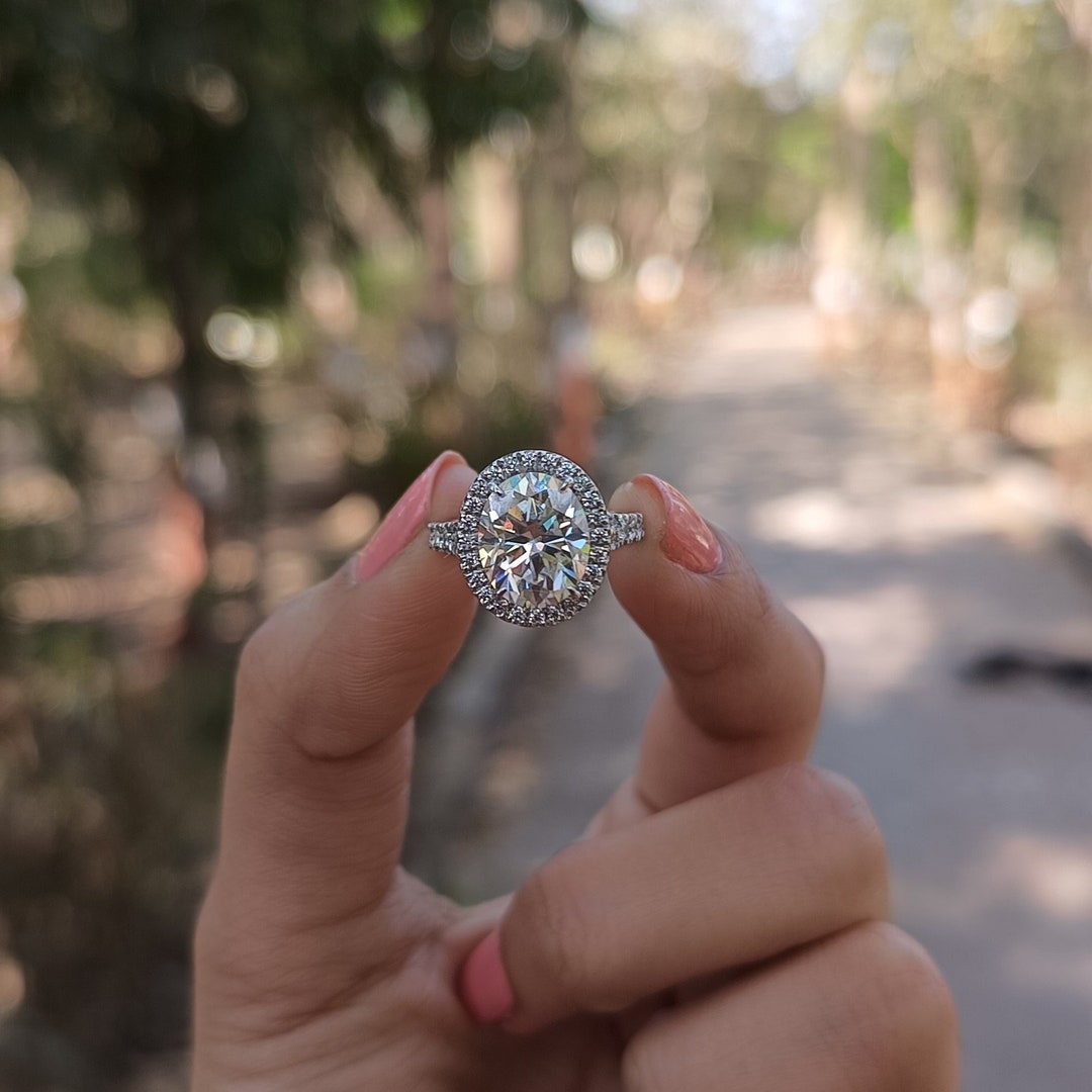 Classic Oval Engagement Ring - Oval Halo Ring - Wedding Ring - Diamond ...