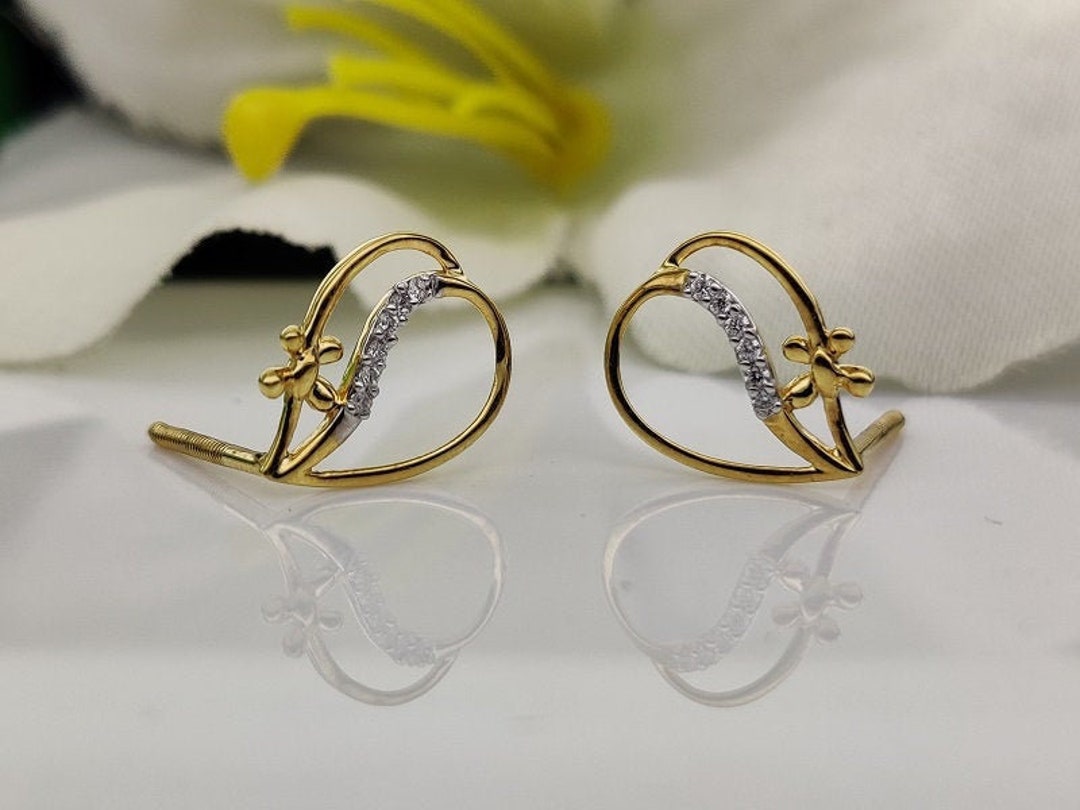 Turtle Shape Gold Earring / Tiny Diamond Stud Earrings / White - Etsy