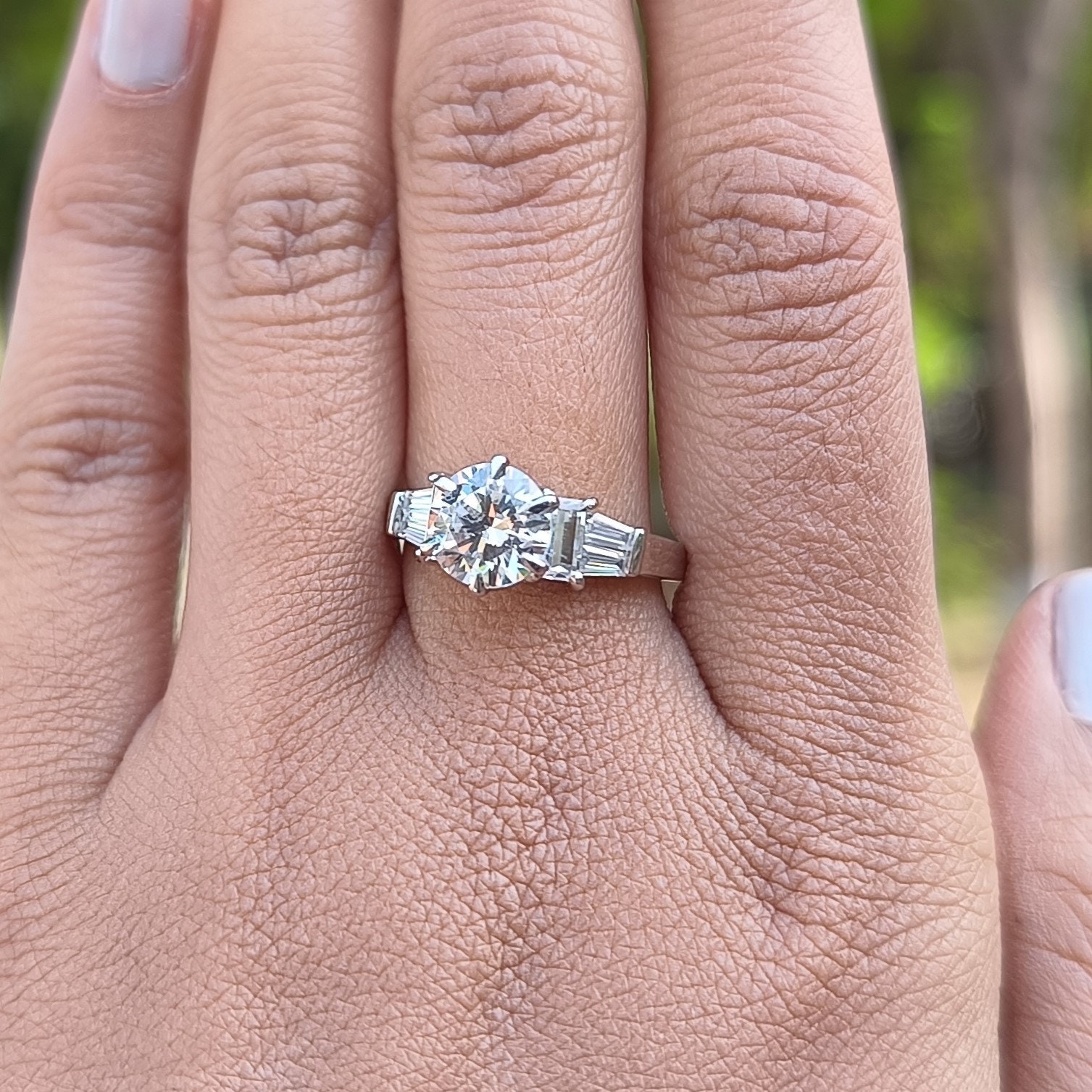 Unique Round and Side Tapered Baguette CZ Ring, 925 Sterling Silver 6 ...