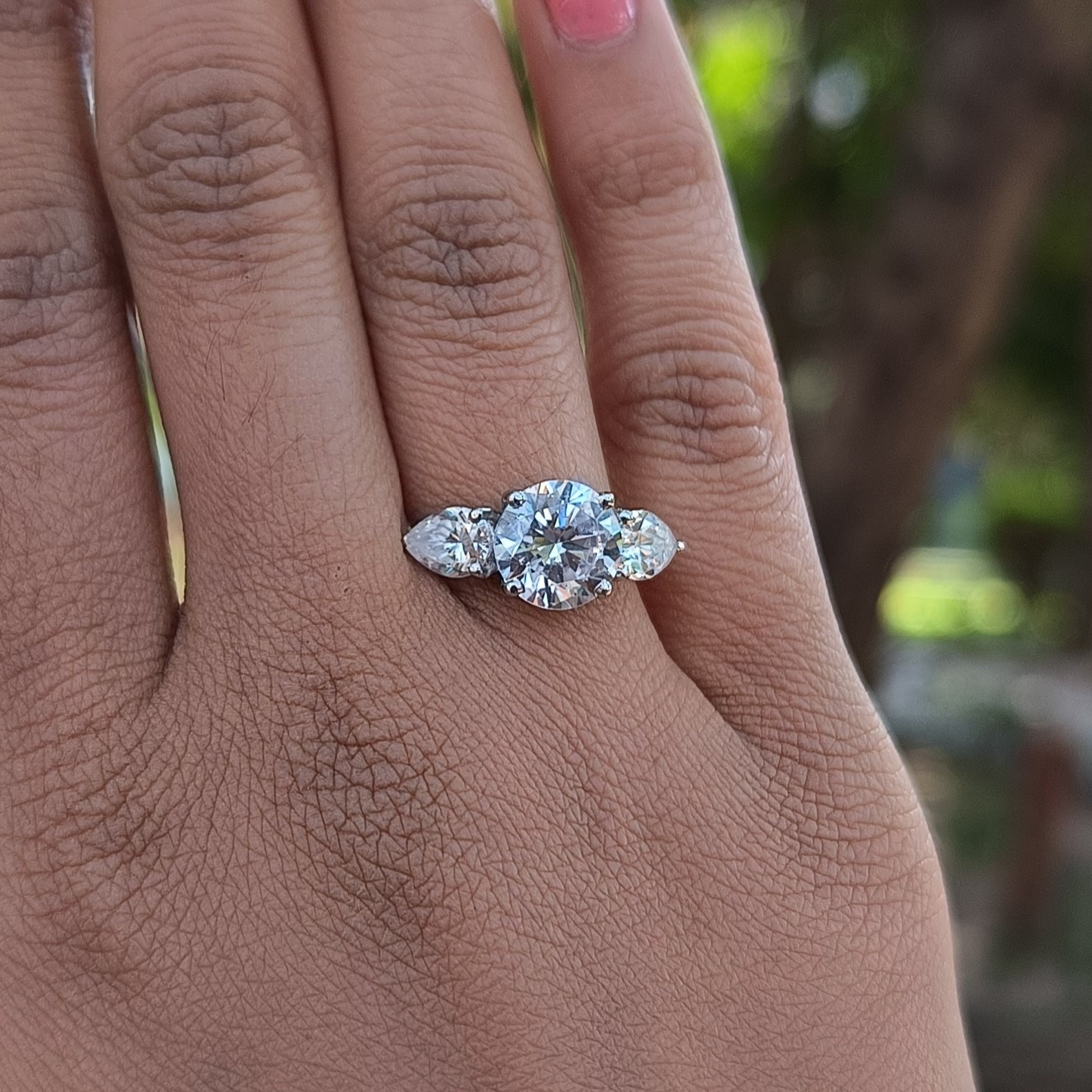 ③Diamond Shape リング Silver925 Three Stone Diamond Ring - 2.68 CT Round Brilliant Cut Diamond