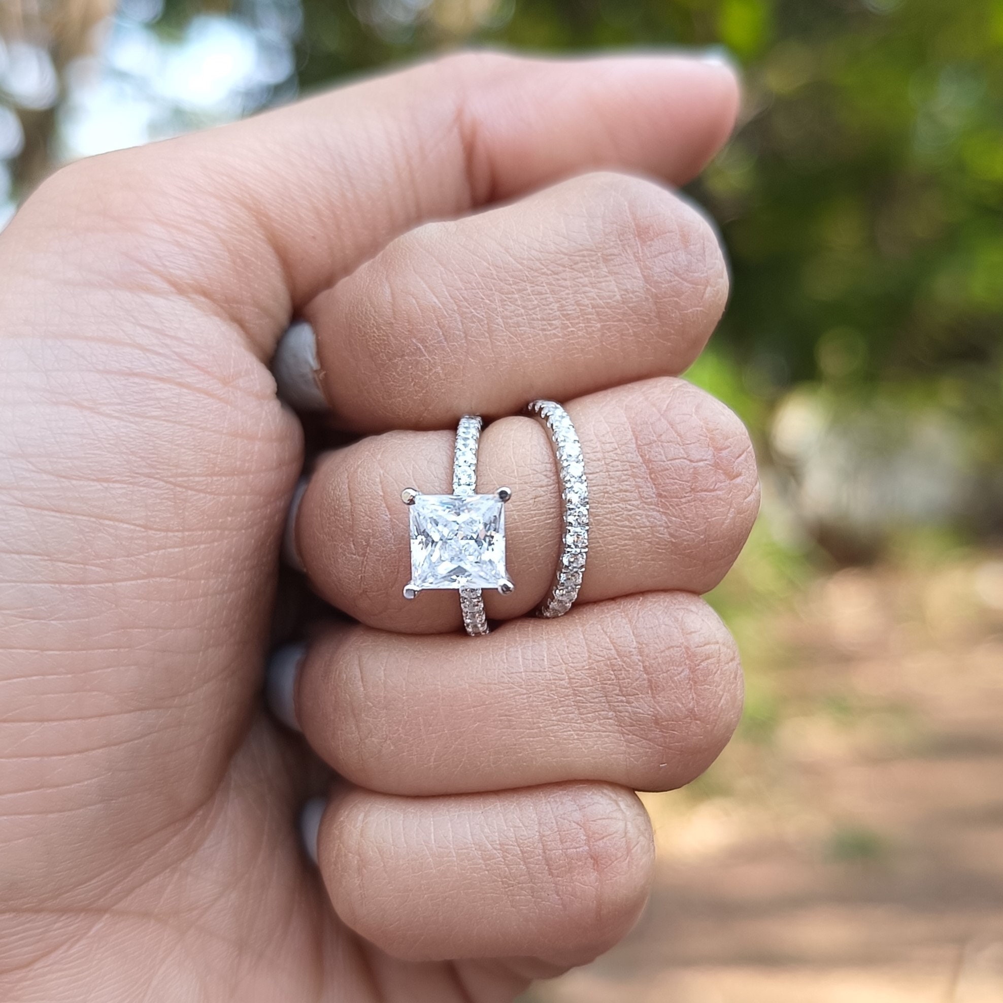 Perfect Princess Cut Diamond Bridal Wedding Ring Set, Solitaire With ...