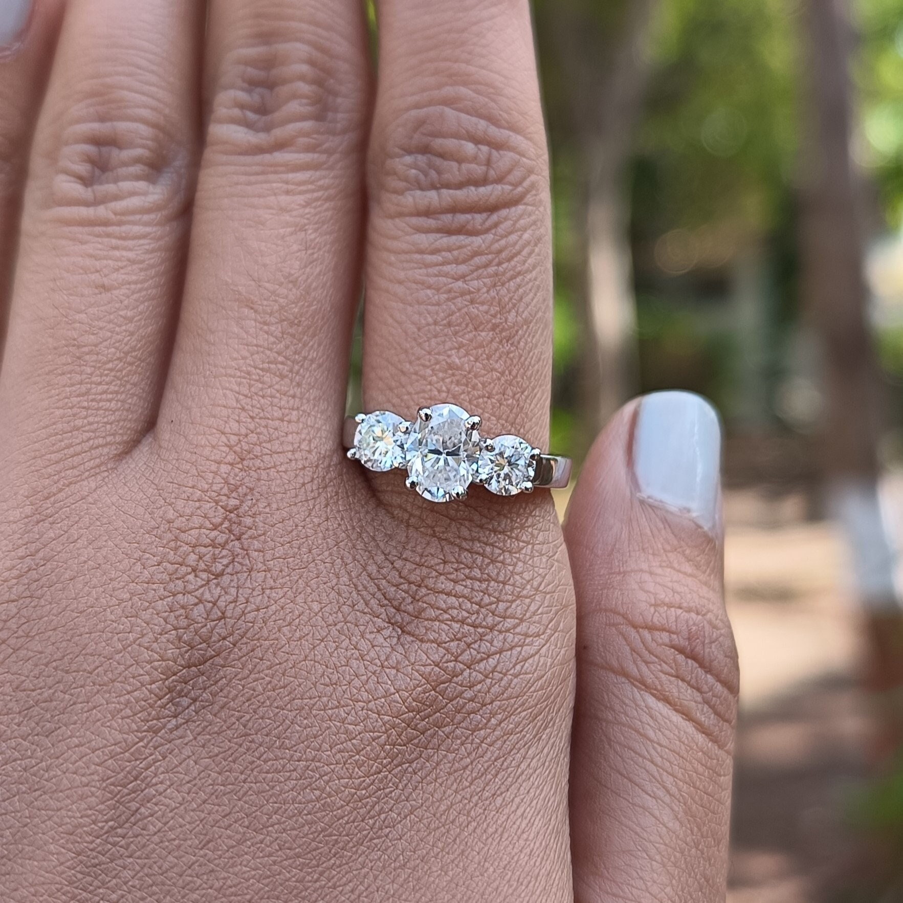 1.20CT Oval Cut CZ Engagement Ring, Three Stone Diamond Ring 
