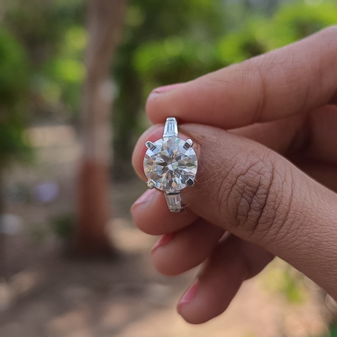 10.5MM Round and Side Tapered Baguette Cubic Zirconia Ring, Three Stone Silver Diamond Ring, 4 Prong Wedding Ring, Anniversary Gift Ring - Etsy 10.5MM Round and Side Tapered Baguette Cubic Zirconia Ring, Three Stone Silver Diamond Ring, 4 Prong Wedding Ring, Anniversary Gift Ring - Etsy