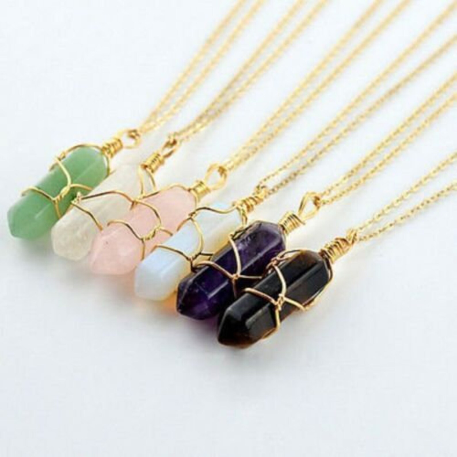 WireWrapped Crystal Necklace Pendant with Chain Opalite Onyx Etsy