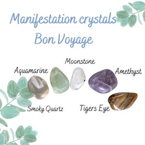 Set di manifestazioni / Set di cristalli Bon Voyage / Cristalli di Viaggio felice / 5 cristalli incantevoli in confezione regalo / Scheda informativa sulle proprietà dei cristalli