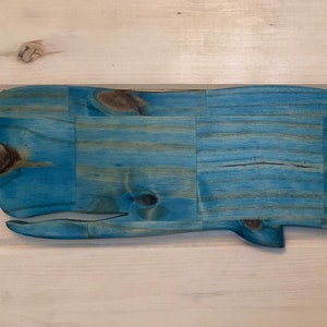 Medium Stained &quot;Patchwork&quot; Whale Art | 31 inches | Nautical Coastal Beach Decor | Wooden Whale | Perfect Gift