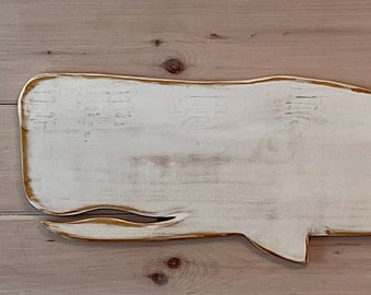 Large Weathered Painted Folk Art Whale | 42 inches | Nautical Coastal Beach Decor | Wooden Whale | Perfect Gift