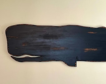 Extra Large Weathered Painted Folk Art Whale | 60 inches | Nautical Coastal Beach Decor | Wooden Whale | Perfect Gift