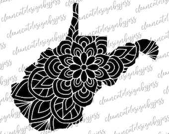 mandala, WV, West Virginia, state shape, cut ready digital file, Cricut file, SVG, WVU, country roads, decorative wv, home