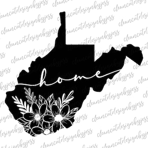 wv floral, West Virginia, home, state shape, wv home, WVU, cut ready digital file, SVG, digital files for Cricut, cut file, country roads