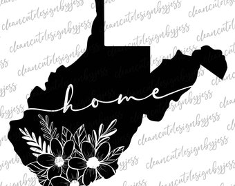 wv floral, West Virginia, home, state shape, wv home, WVU, cut ready digital file, SVG, digital files for Cricut, cut file, country roads