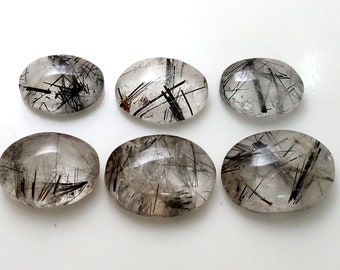 6 Piece Rutilated Quartz Cabochons: White Oval Gemstones, 36 Carat