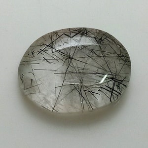 Rutilated Quartz Cabochon: White Rutile Gemstone (17.50x13.50x4.50 mm)