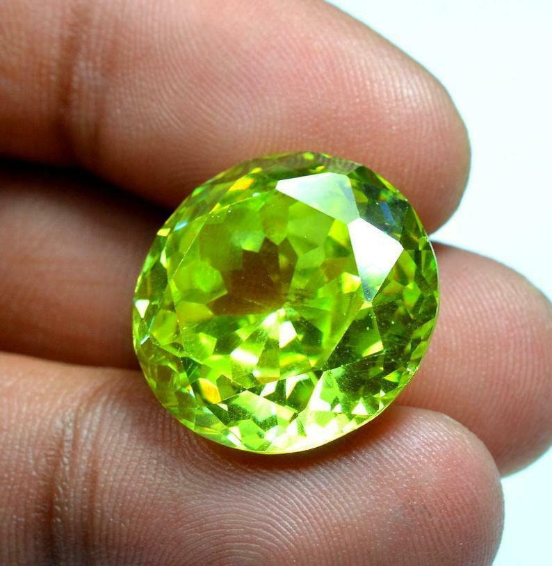 68.60 Carat Brilliant Cut AAA Grade Crystal Loose Gemstone Beautiful Neon Cambodia Round Cut Zircon Green Color 20x20x11 mm Approx