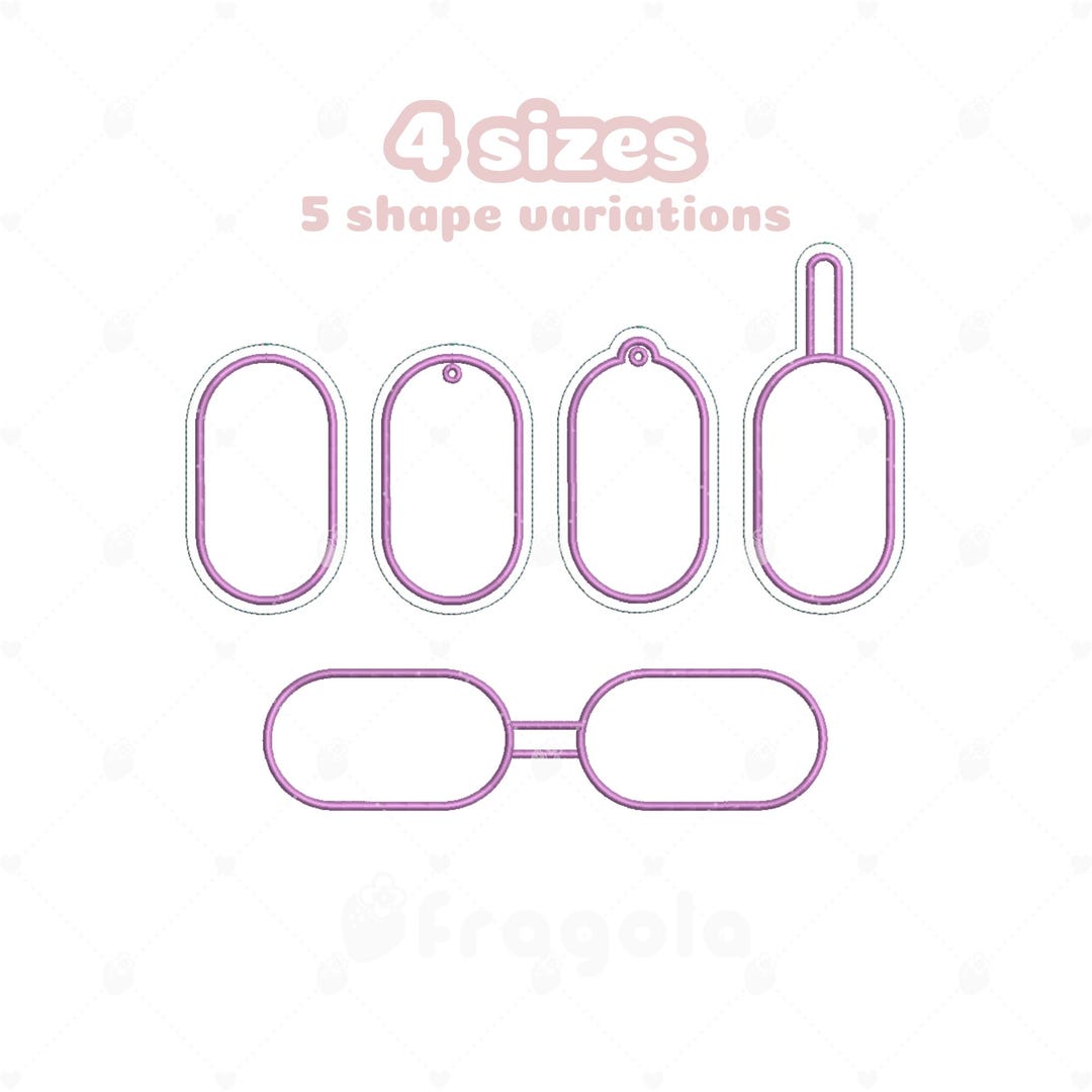 Embroidery Keychain Base Set – Vertical Oval Shapes (5 Types × 4 Sizes ...