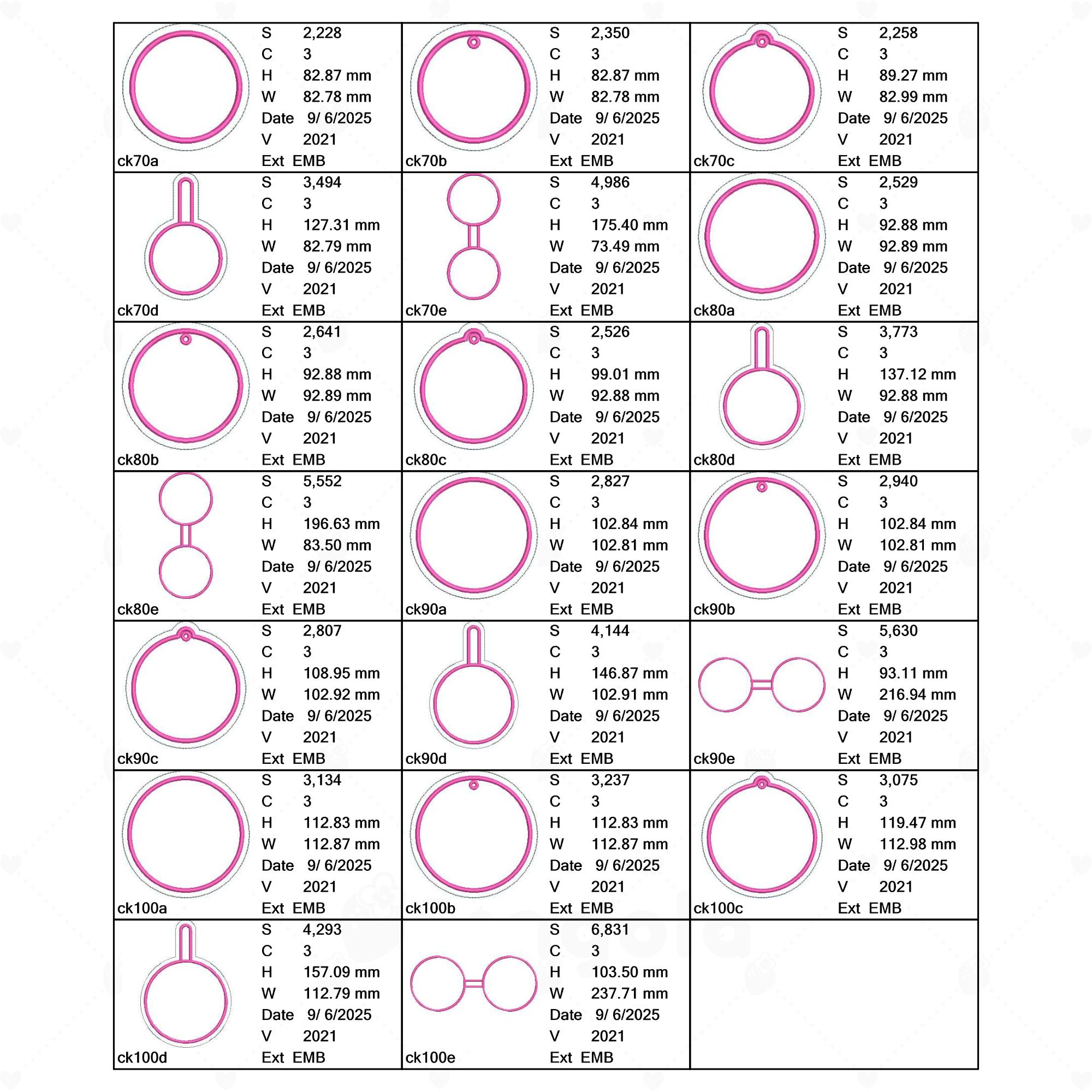 Embroidery Keychain Base Set – Round Shapes (5 Types × 8 Sizes ...