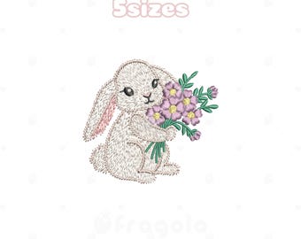 Bunny with Flower Bouquet Embroidery Design Set – 5 Files
