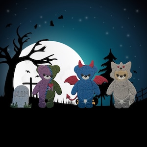 Halloween bears machine embroidery design set,instant download