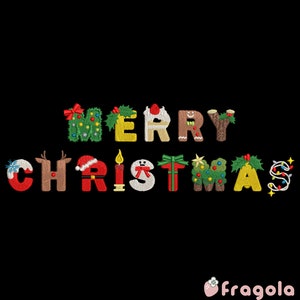 Diseño de bordado de máquina de apliques de alfabeto de Navidad, descarga instantánea