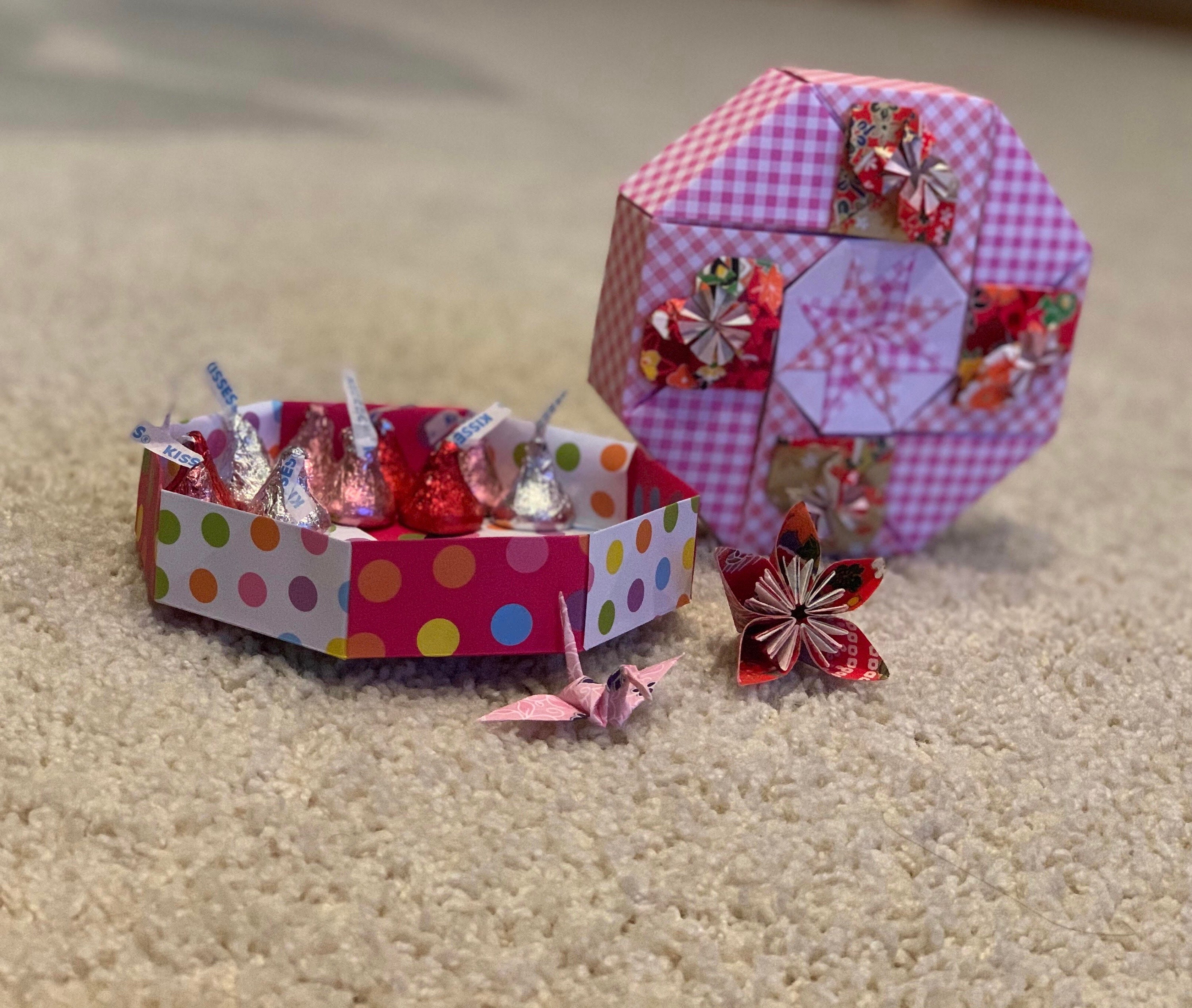 Valentines Day Themed Origami T Box With Hearts Kusudama Etsy