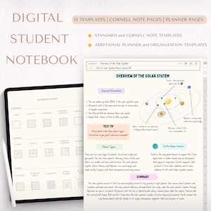 Digital Student Notebook, Minimalist iPad Notebook Cornell Notes Note Taking Templates Study Organization Goodnotes PDF Digital Download