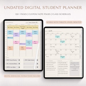 Digital Student Planner, Undated 150 Page Hyperlinked Academic College Planner iPad GoodNotes Notability PDF Download