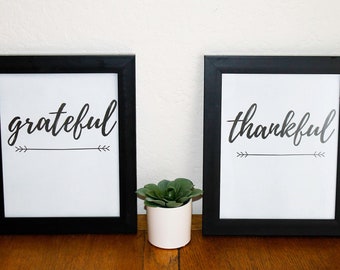 Thankful & Grateful Digital Prints - Downloadable Wall Art