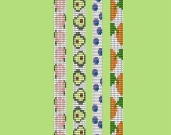 フルーツ（ブルーベリー、ピーチ、オレンジ、アボカド）ビーズルームブレスレット *9 PDF 4パターン