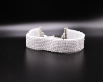 Handmade Morse Code Beaded Bracelet | White Seed Bead Jewelry | Minimalist Gift for Her