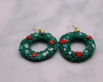 スタッド クリスマス リース ダングル イヤリング