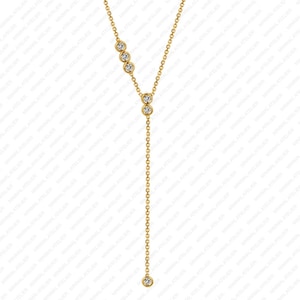 Collana lunga a Y con diamante rotondo sintetico da 0,30 ct, in oro giallo massiccio 14 carati, con moissanite, gioiello da sposa fatto a mano.