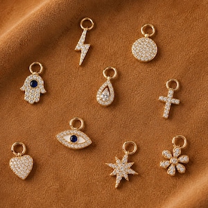 Solid Gold Huggie Earring Charm Initial Evil Eye Star Heart Drop Charm Dainty Minimalist Jewelry Moissanite Diamond Custom Charm